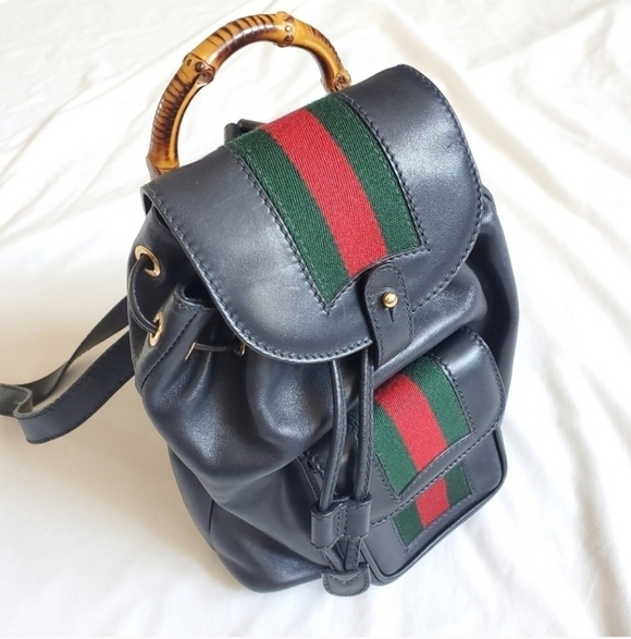 VINTAGE GUCCI Mini Leather Backpack Bamboo handle - Picture 4 of 16